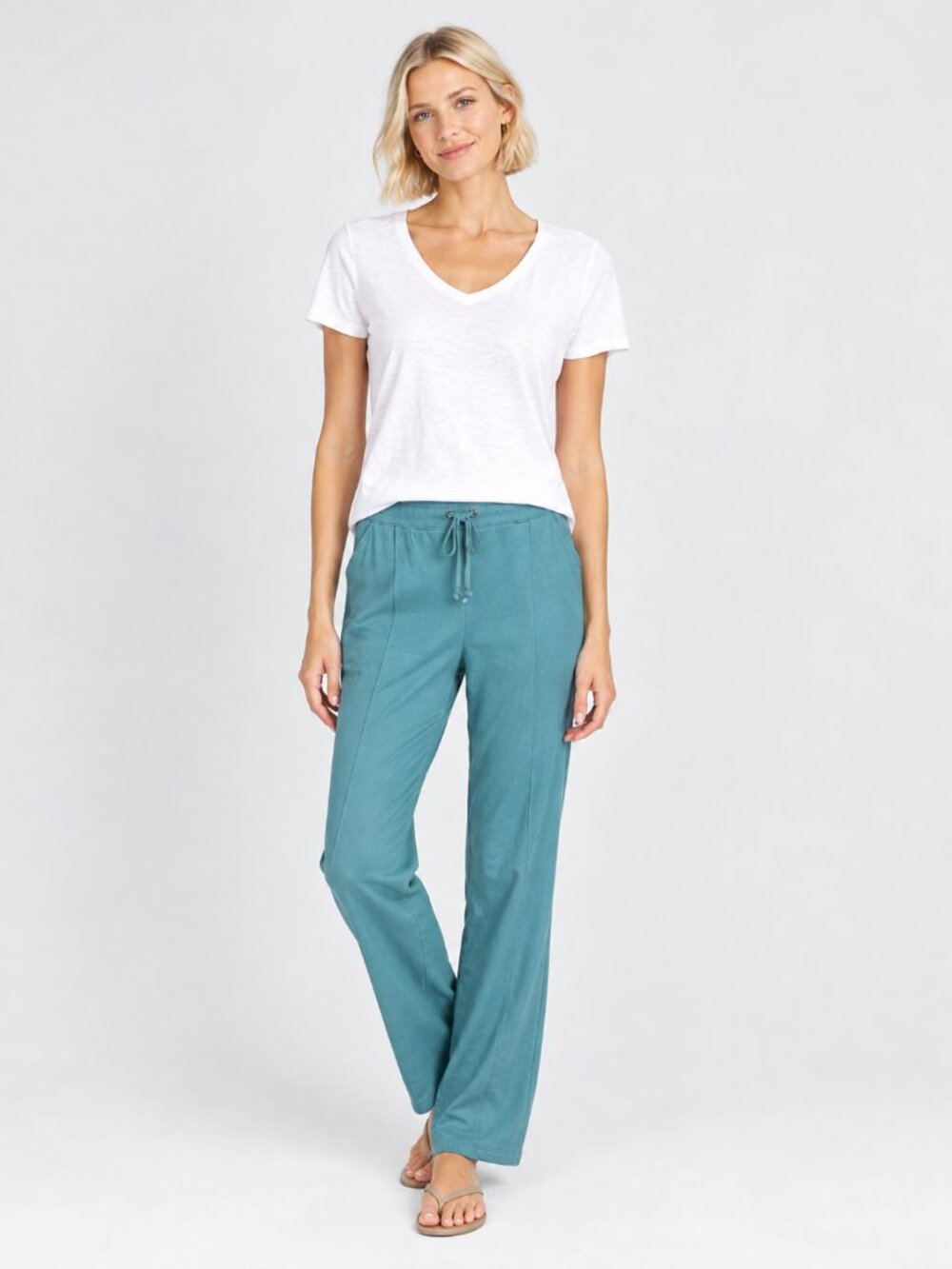 2/$30 Weekends by Chico's Drawstring Crop Pullon Pant High Rise Teal 12 #A4646